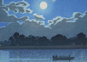 "Barca al chiaro di luna", opera xilografica, Giappone