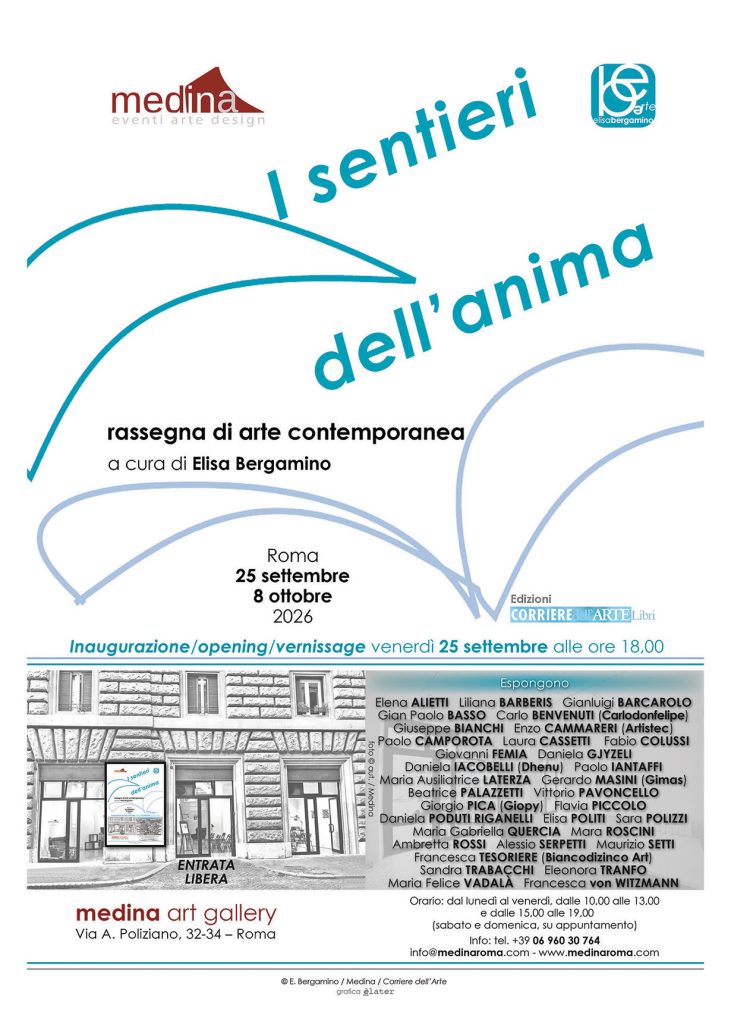 locandina rassegna di arte contemporanea 'I sentieri dell'anima' - Medina Art Gallery - Roma - 25/09-08/10/2026
